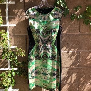 Suzi Chin Mirrored Marbled Satin and Knit Sheath